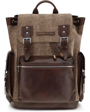 Brunello Cucinelli Herringbone Pattern Backpack With Leather Details - Brown