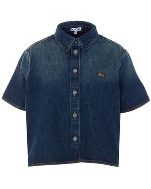 Loewe Short Sleeves Denim Trapeze Shirt With L Logo - Blue