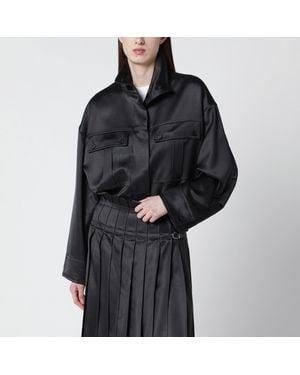 DURAZZI MILANO Dark Gray Glossy Viscose Shirt Jacket - Black