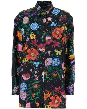 Gucci Flora Rpint Oversize Shirt - Blue