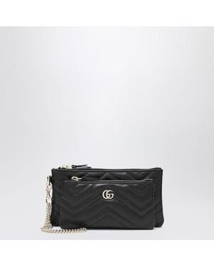 Gucci Small Gg Marmont Pouch With Chain - Black