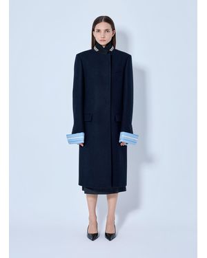 Prada Single-Breasted Embroidered Double Wool Coat - Blue