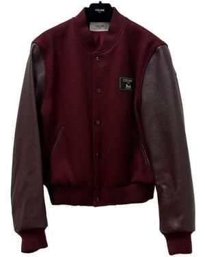 Celine Wool And Leather Bomber Jacket - Red