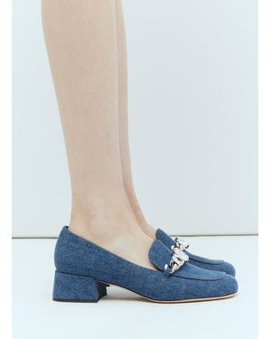 Miu Miu Crystal Embellished Denim Pumps - Blue