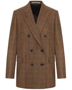 Tagliatore Double-Breasted Check Cashmere Blend Blazer Jacket - Brown