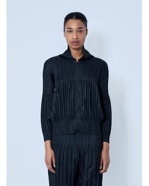 Pleats Please Issey Miyake Cotton Denim Zip-Up Jacket in Black | Lyst