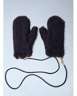 Max Mara Ombrato Teddy Fabric Mittens - Black