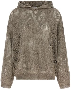 Brunello Cucinelli Openwork Hooded Sweater - Gray