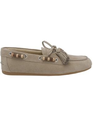Miu Miu Suede Deck Loafers With Tassels And Logo - Gray