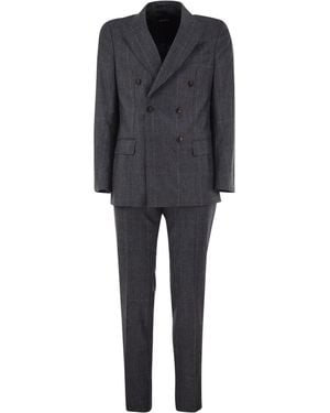 BOSS Virgin Wool Double-Breasted Suit With Check Pattern - Black