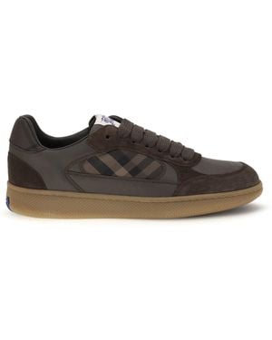 Burberry Terrace Check Leather And Suede Sneakers - Brown