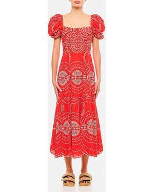 Charo Ruiz Midi Dress With Front Button Fastening And Balloon Sleeves - Red