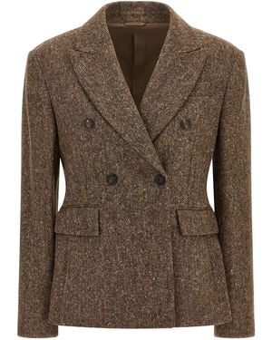 Brunello Cucinelli Donegal Wool Double-Breasted Blazer - Brown
