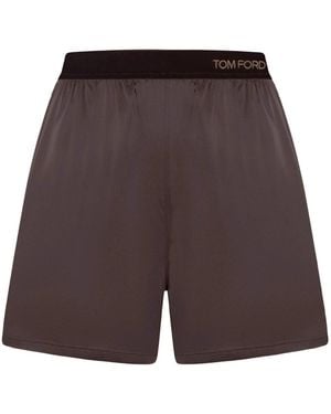 Tom Ford Logo-Waistband Silk Shorts - Purple