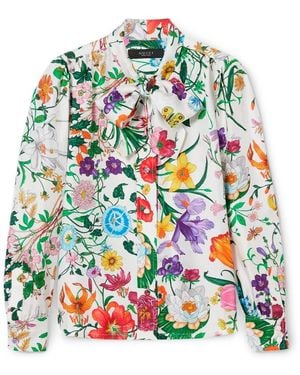 Gucci Printed Silk Twill Shirt With Bow - Multicolor