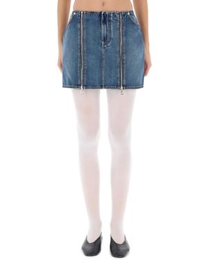 Jean Paul Gaultier Denim Miniskirt With Double Vertical Zippers - Blue