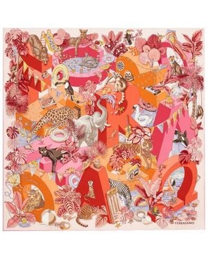 Ferragamo Jungle Party Print Silk Scarf - Orange