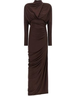 Balmain Draped Jersery Dress - Brown