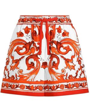 Dolce & Gabbana Dolce & Gabbana Poplin Shorts With Majolica Print - Red