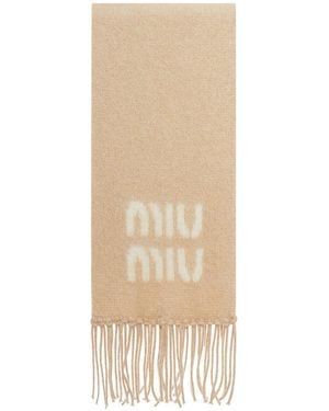 Miu Miu Scarf With Logo - Natural