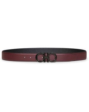 Ferragamo Two-Tone Gancini Reversible Belt - White