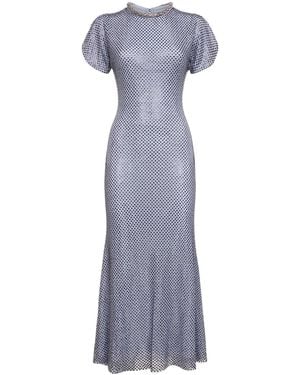 Self-Portrait Rhinestone Mesh Midi Dress - Purple