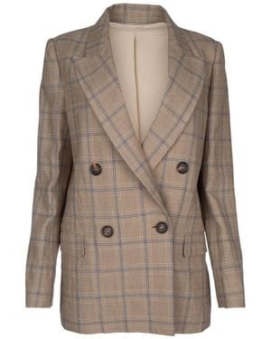 Brunello Cucinelli Prince Of Wales Linen Blazer - Brown