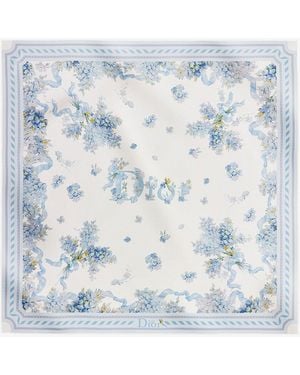 Dior Dior Silk Foulard With Dior Lilac Bouquet Print - Blue