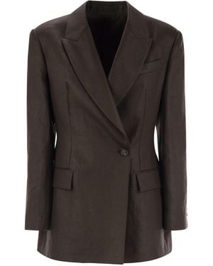 Brunello Cucinelli Shiny Linen Twill Jacket With Necklace - Black