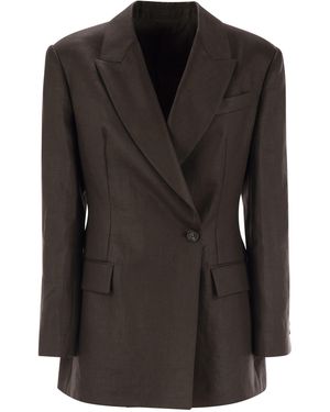 Brunello Cucinelli Shiny Linen Twill Jacket With Necklace - Black