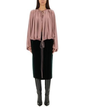 Saint Laurent Drawstring Gathered-Shoulder Blouse - Pink