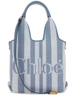 Chloé Embroidered Canvas Stripy Handbag - Blue