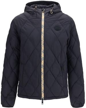 Burberry Doversgreen Nylon Down Jacket With Check Stitching - Blue