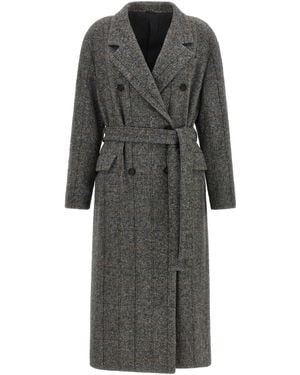 Brunello Cucinelli Check Tweed Coat - Gray