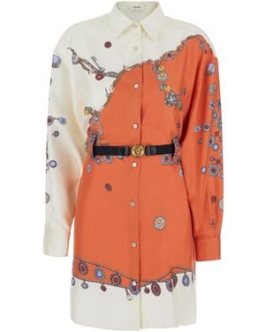 Versace Dress Twill Silk Stolen Jewels - Orange