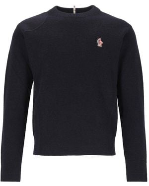 Moncler Wool Sweater With Logo - Blue