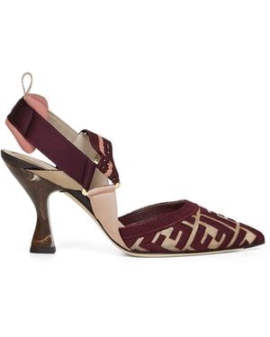 Fendi Burgundy Ff Fabric Colibrì Slingback Pumps - Red
