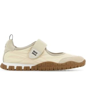 Miu Miu Sand Fabric Tyre Ballerinas - White