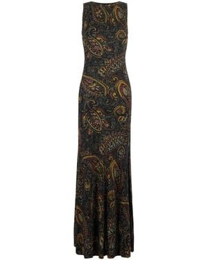 Etro Long Sleeveless Round Neck Dress With All-Over Embroidery - White