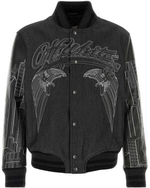 Off-White c/o Virgil Abloh Black Denim And Leather Bomber Jacket