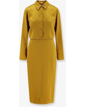 Gucci Gg Satin Chemisier Dress - Yellow