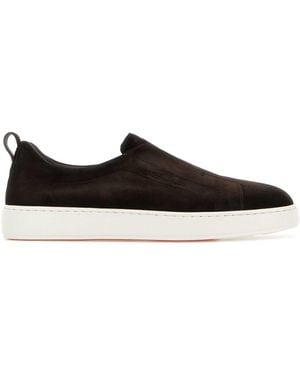 Santoni Dark Suede Victory Slip Ons - Black
