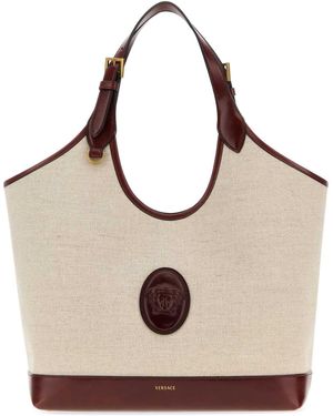 Versace Large Tote Fabric+Calf Leather - Natural