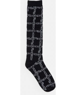 JW Anderson Jw Anderson Logo Grid Cotton Ankle Socks - Black