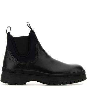 Prada Leather Ankle Boots - Black