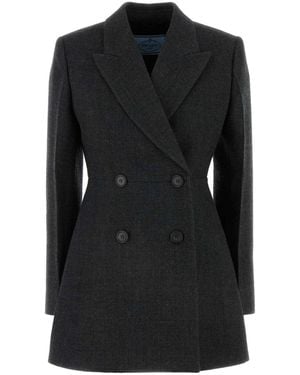 Prada Virgin Wool Single-Breasted Blazer - Black