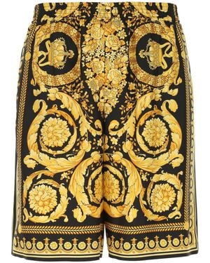 Versace Knee-Length And Silk Shorts With Barocco Print - Yellow