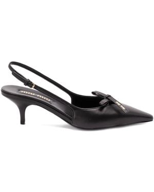 Miu Miu Leather Slingback Pumps With Bow - Black