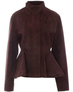 Alaïa Peplum Suede Jacket - Brown