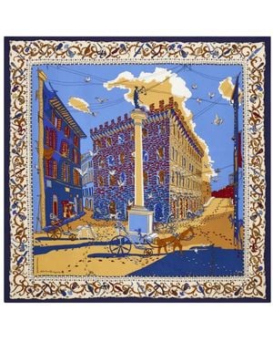 Ferragamo Palazzo Spini Feroni Print Silk Foulard - Blue